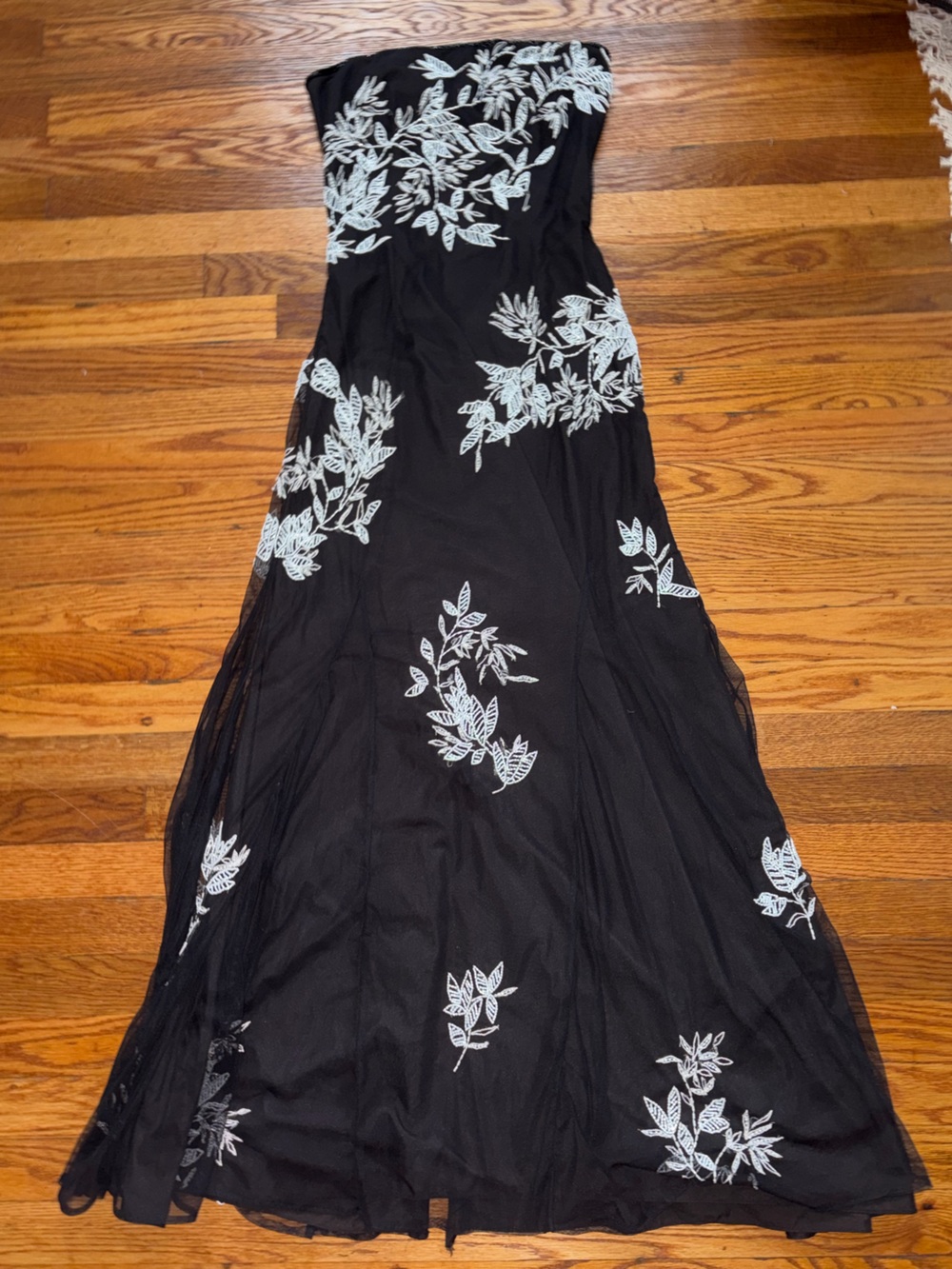 Vtg 90s Cache Strapless Beaded Black White Floral Maxi Dress Medium Formal *READ